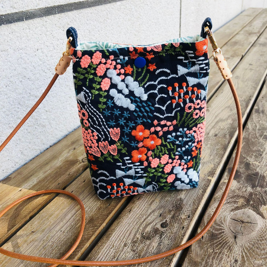 Hand-Embroidered Cotton Crossbody Phone Pouch  S5P288
