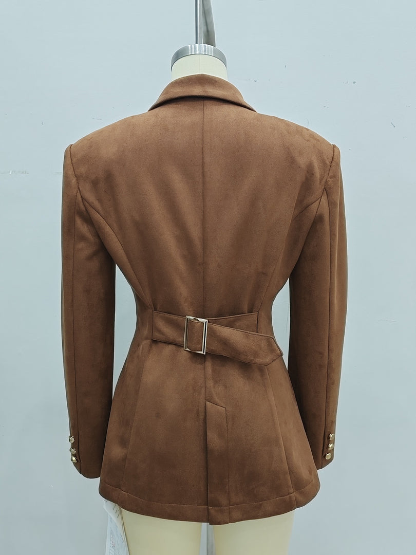 Suede Texture French Button Long Sleeve Blazer Women N6G294