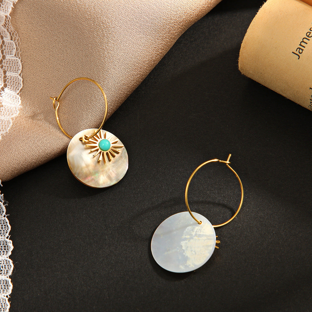 Turquoise Shell Earrings Steel Natural Accent S5P092