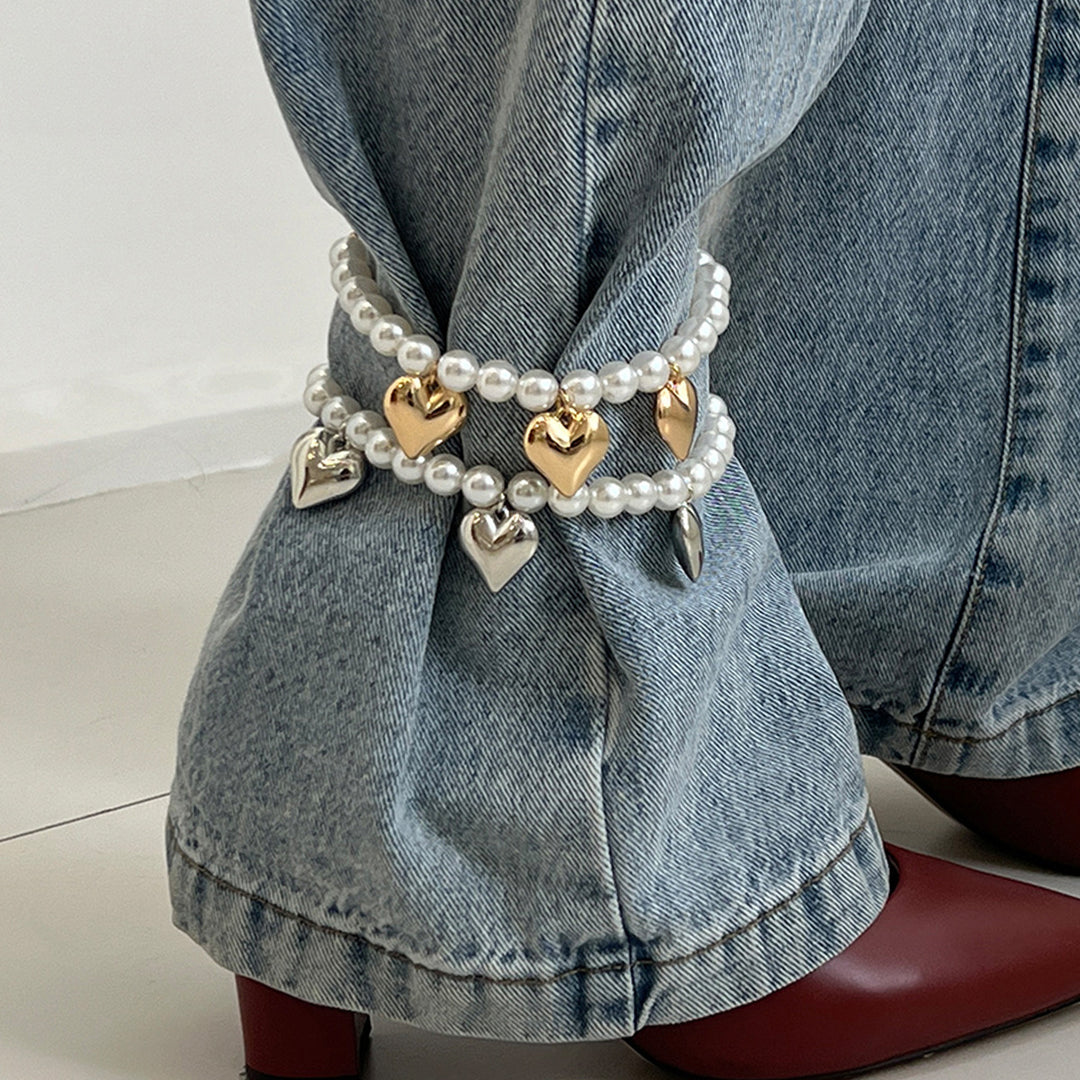 Crystal Cross Pearl Fringe Anklet Denim Jewelry N6B021