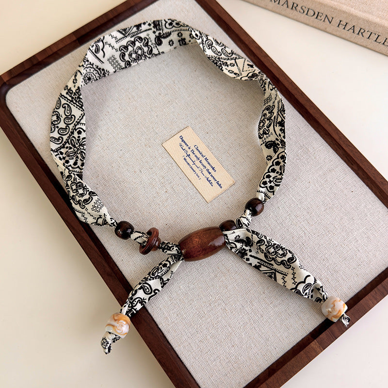 Womens Brown Leopard Print Beaded Scarf Necklace N6K279