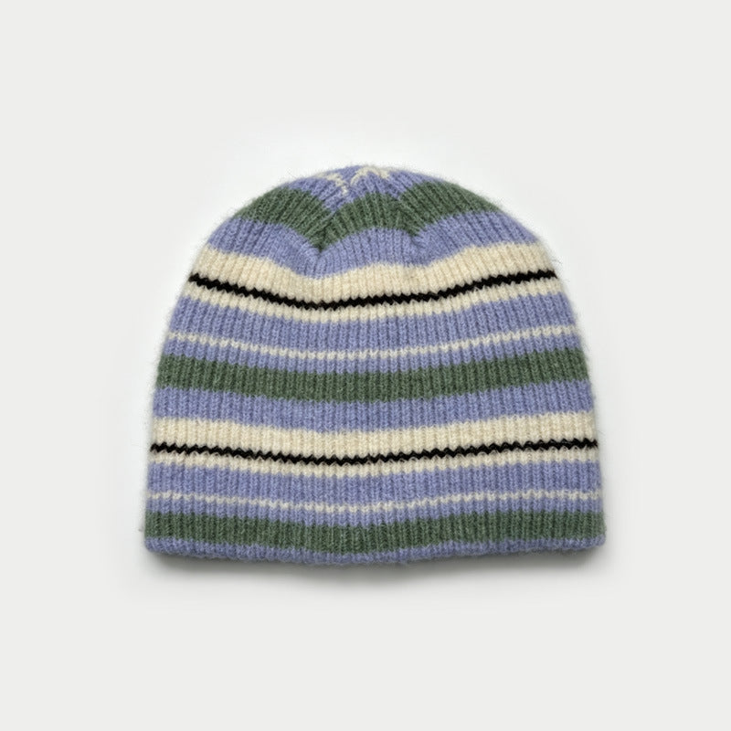 Women's Wool Knitted Striped Beanie N6J101