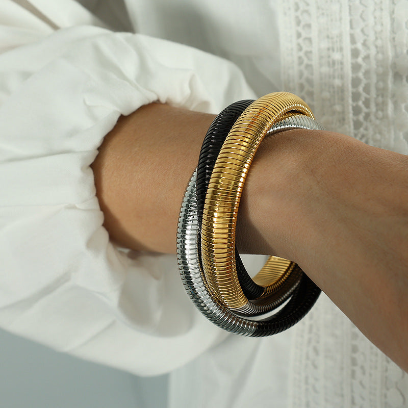 Triple Helix Bangle Titanium Steel Vacuum Ion Plated S5P084