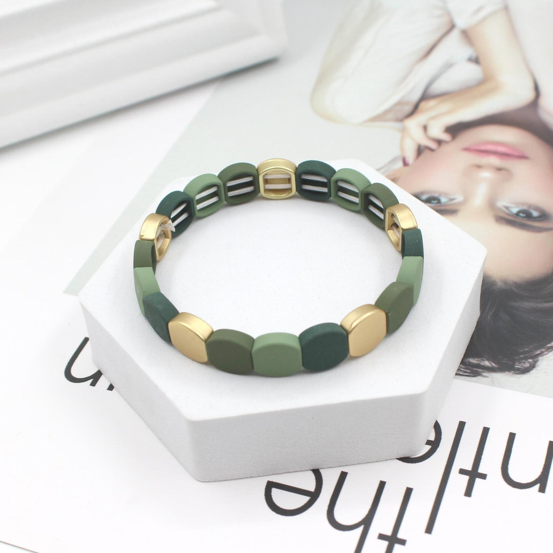 Frosted Geometric Beads Bangle Stove-Enameled Alloy S5P038