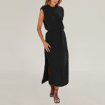 Load image into Gallery viewer, A Line Slit Knit Dress Sleeveless Mid Weight N5Z436
