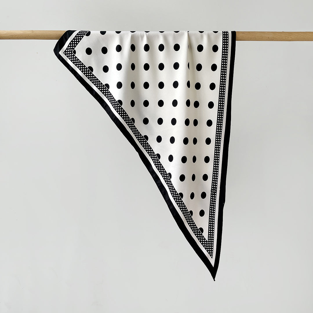 Polka Dot Print Triangle Scarf Satin Twill Women N6G218