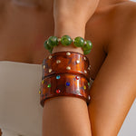 Load image into Gallery viewer, Vintage Resin Rhinestone Rivet Geometric Bangle Women N6H072