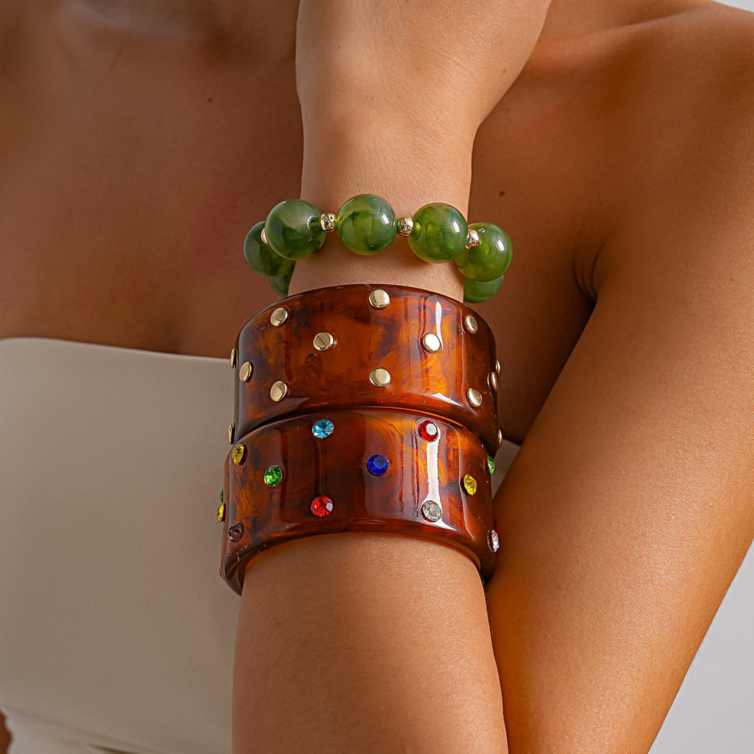 Vintage Resin Rhinestone Rivet Geometric Bangle Women N6H072