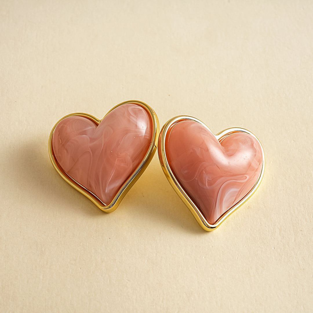 Womens Vintage Marbled Heart Acrylic Stud Earrings N6K152