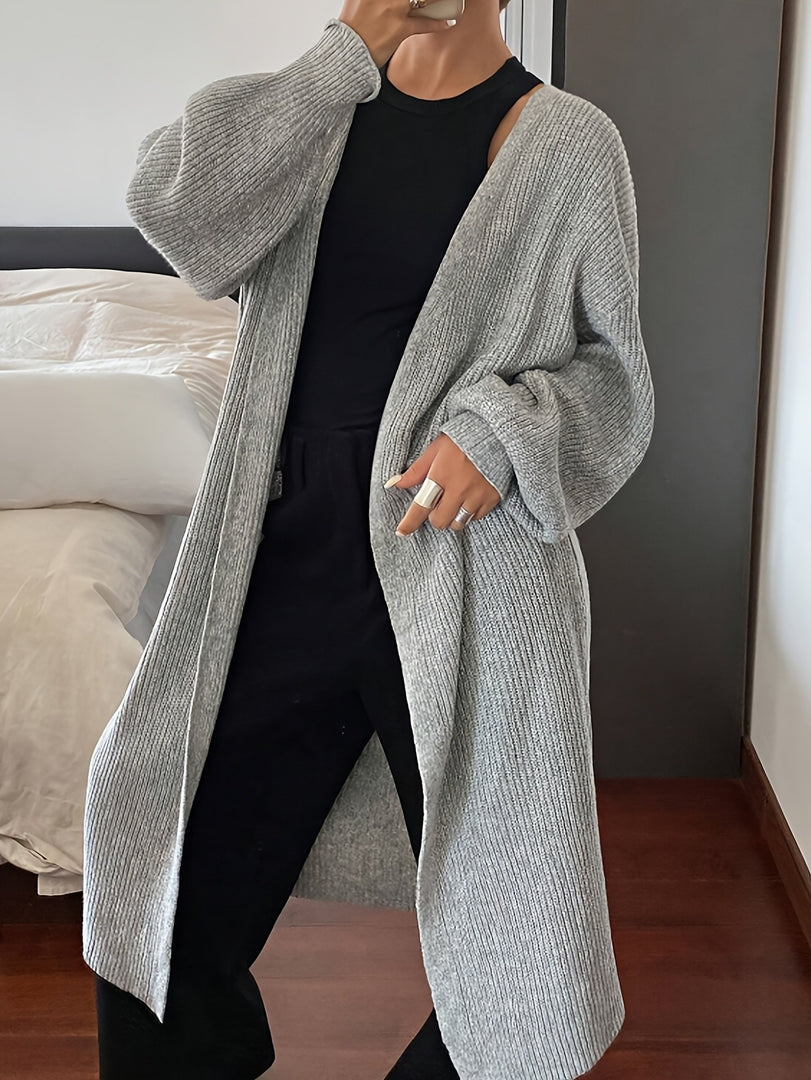 Solid Long Cardigan Elegant Casual Knit Outerwear N6H264