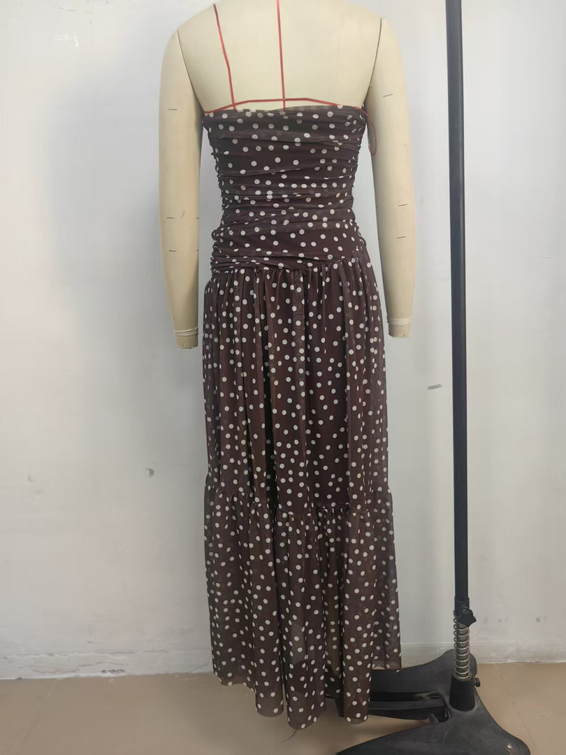 Polka Dot Mesh One-Shoulder Maxi Dress N6F028