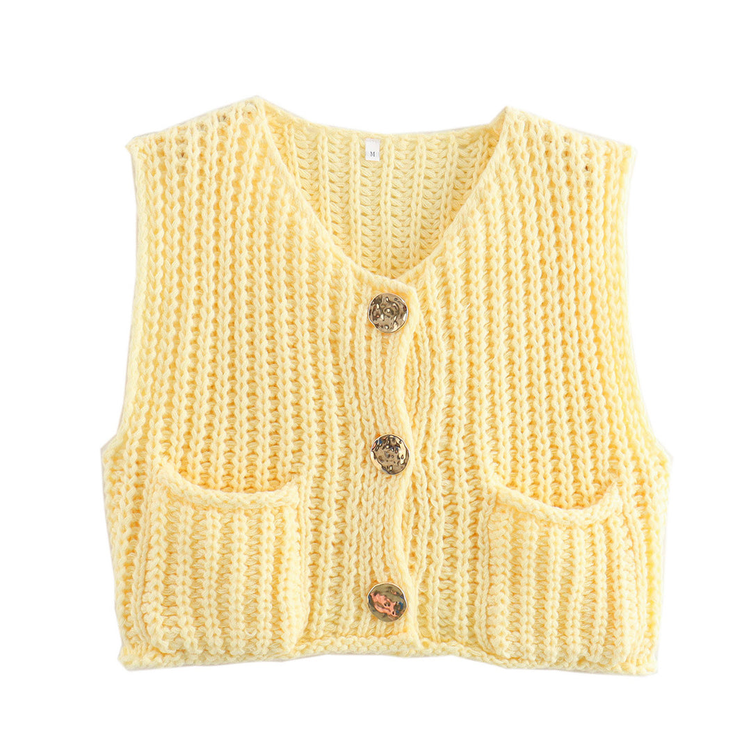 Patch Pocket Vest Sleeveless Knit Lightweight N5Z245