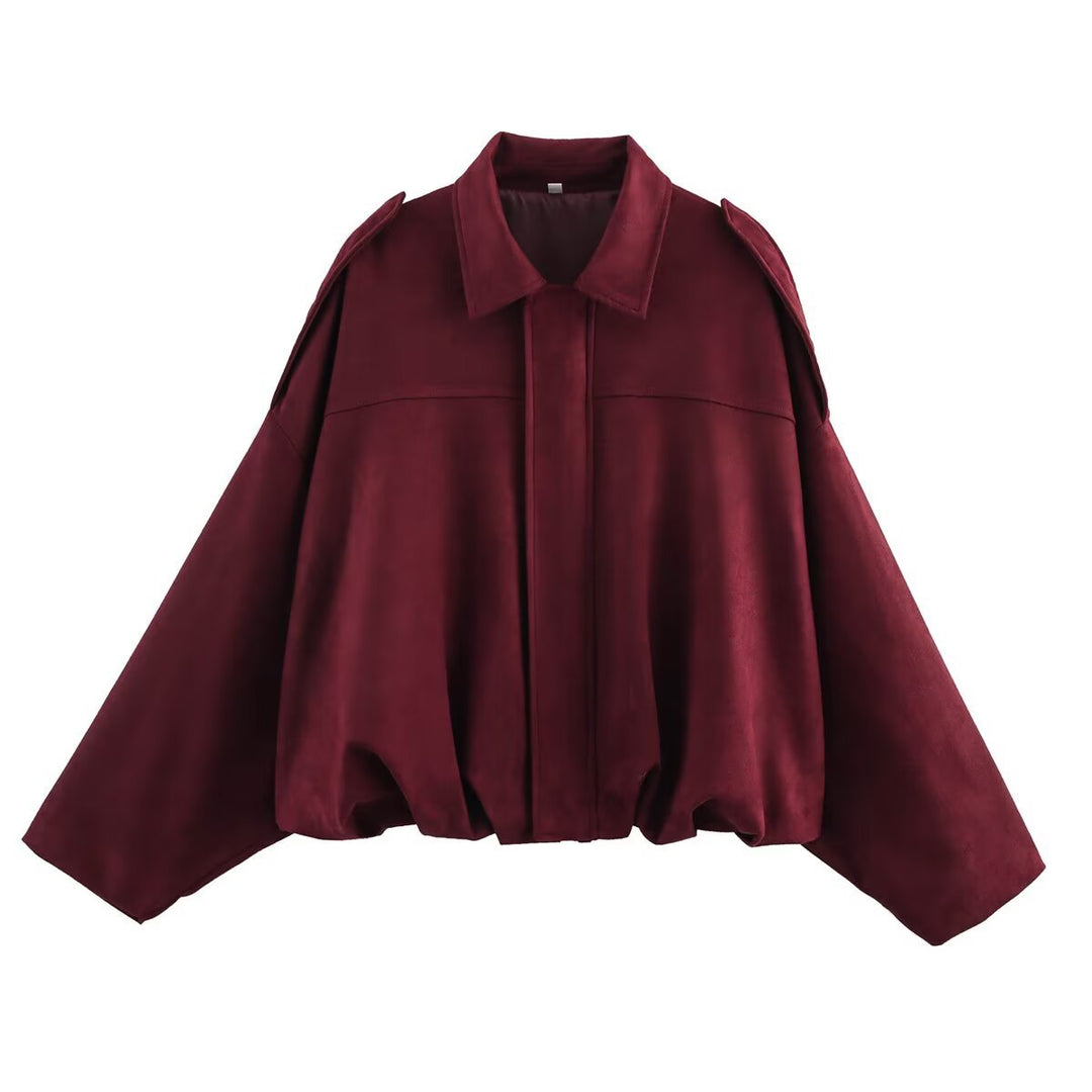 Suede Touch Bomber Jacket Notch Collar N5Z242