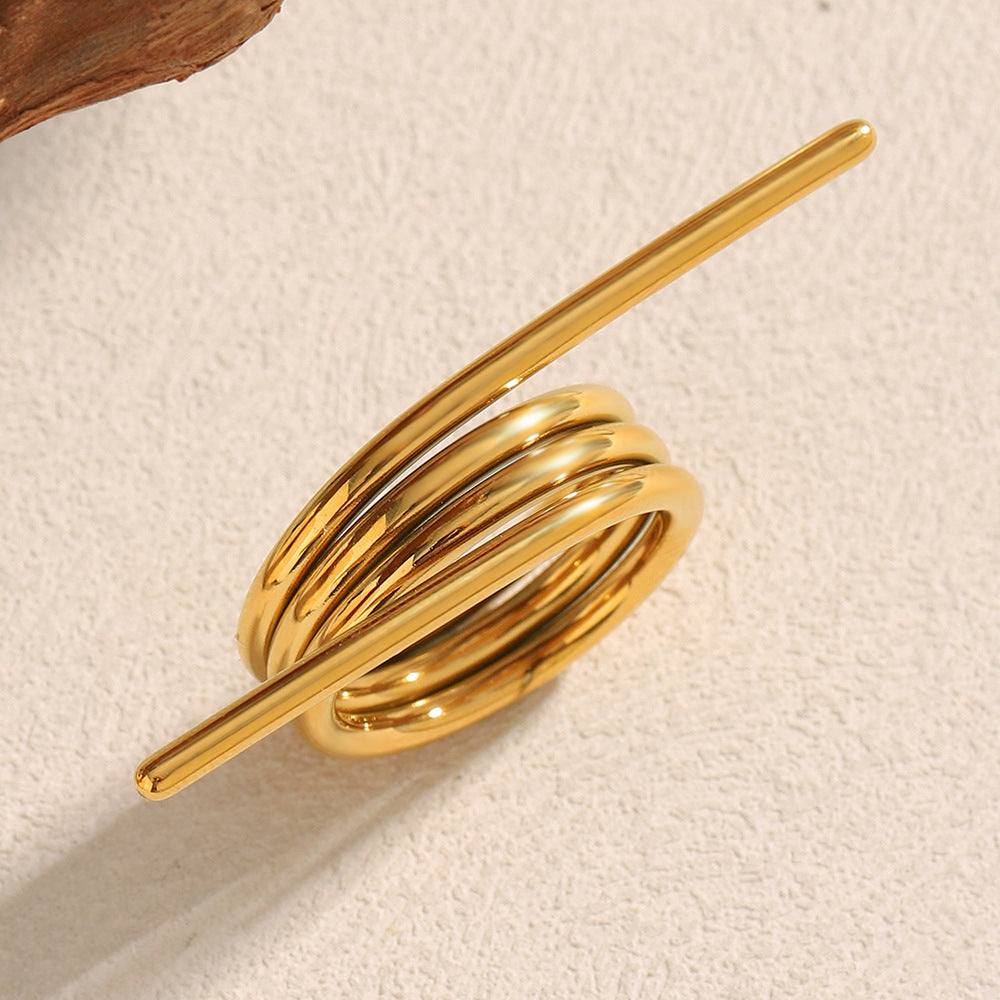 Line Design Ring Steel 18K Gold S5P022