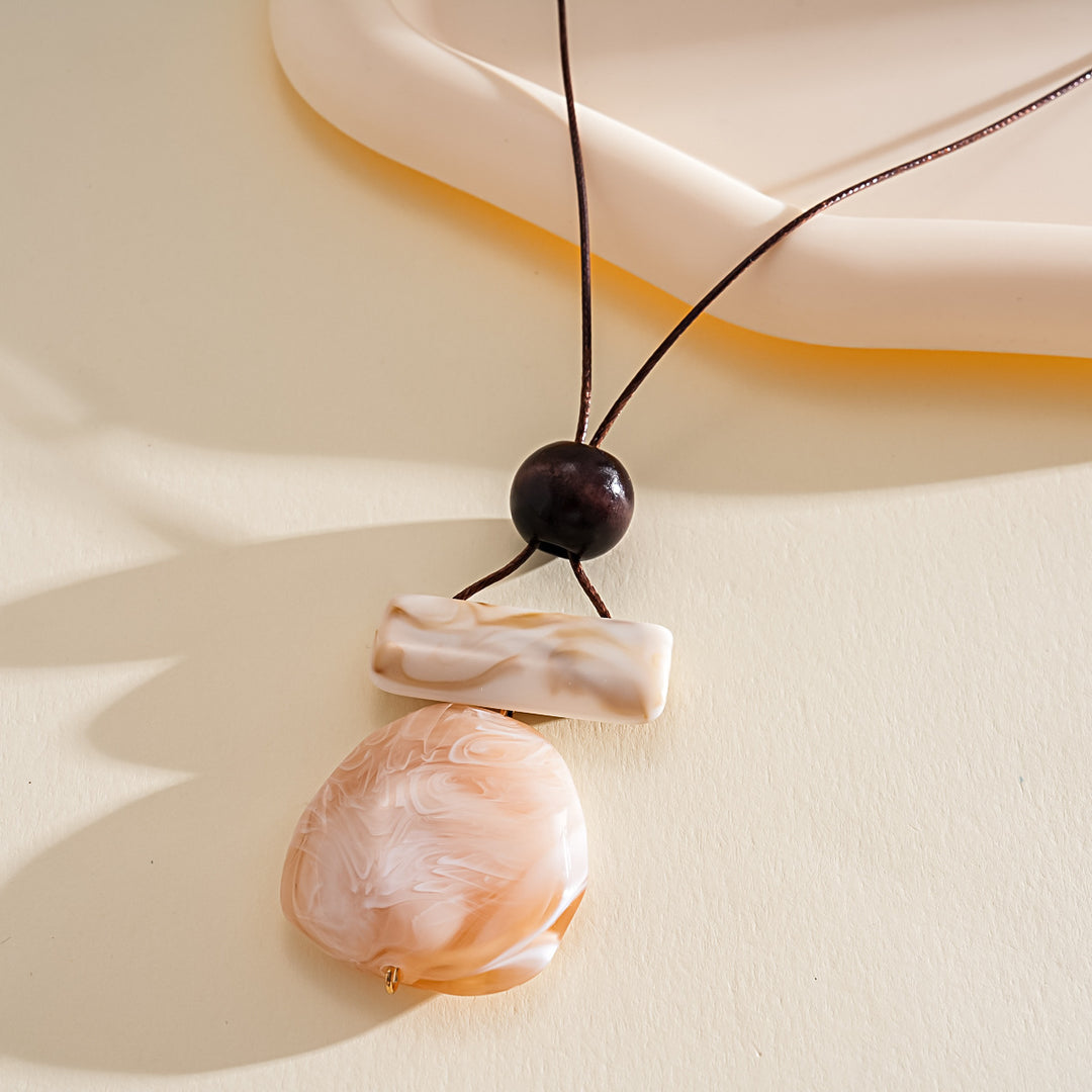 Leather Cord Ombré Resin Geometric Drop Necklace N6H141