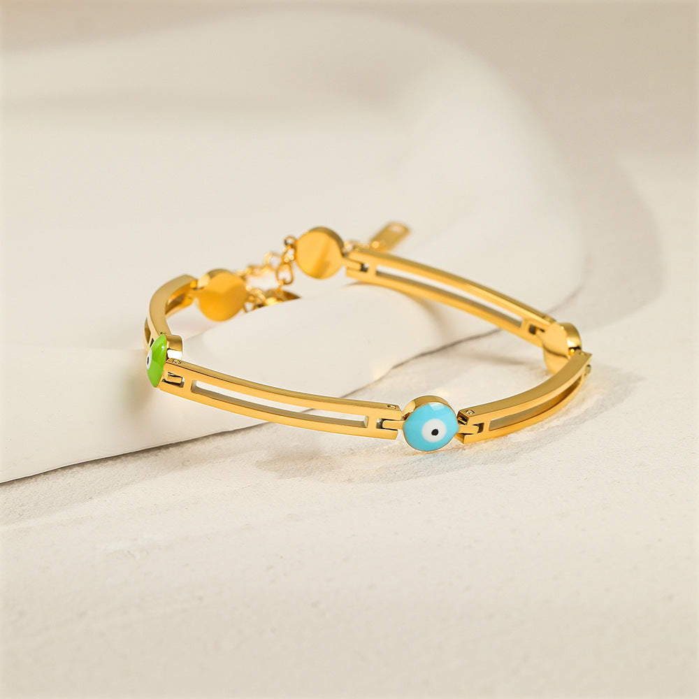 Eye Drip Enamel Cuff Steel Geometric Links Vibrant S5P130