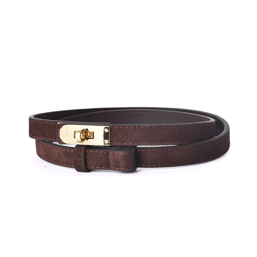 Matte Finish No-Hole Lock Buckle Genuine Leather Belt N6H324