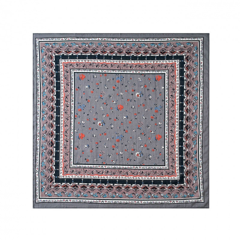 Vintage Floral Cotton Square Scarf 65cm Women N6H117