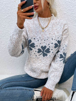 Load image into Gallery viewer, Half High Collar Snowflake Knit Sweater Women N6H259