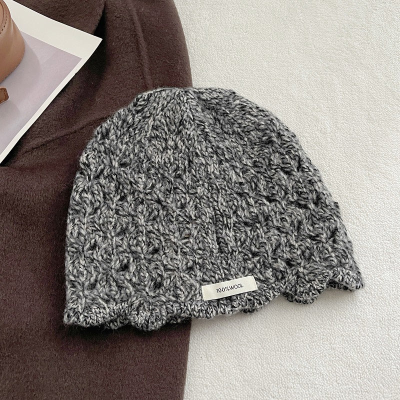 100% Wool Crochet Lace Hollow Knit Beanie Women N6H219
