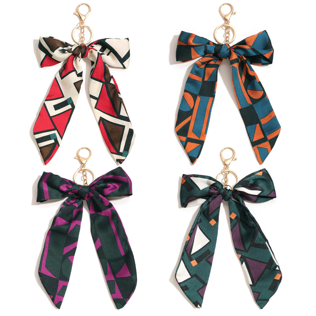 Satin Bow Geometric Pattern Keychain Bag Charm N6G116
