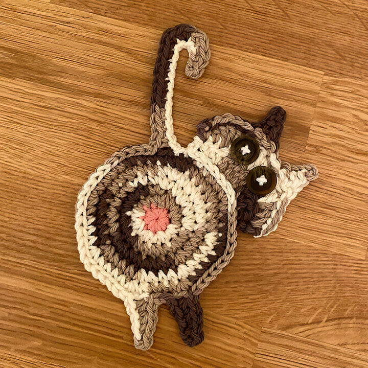 Knitted Cat Butt Coaster Handmade Cotton Mat N6G108