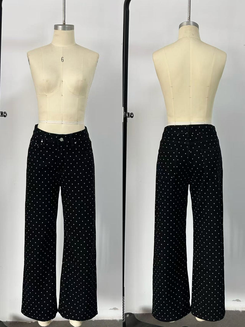 Polka Dot Straight Leg Denim Jeans Women N6F003