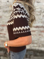 Load image into Gallery viewer, Round Neck Jacquard Button Knit Pullover Coffee N6G283