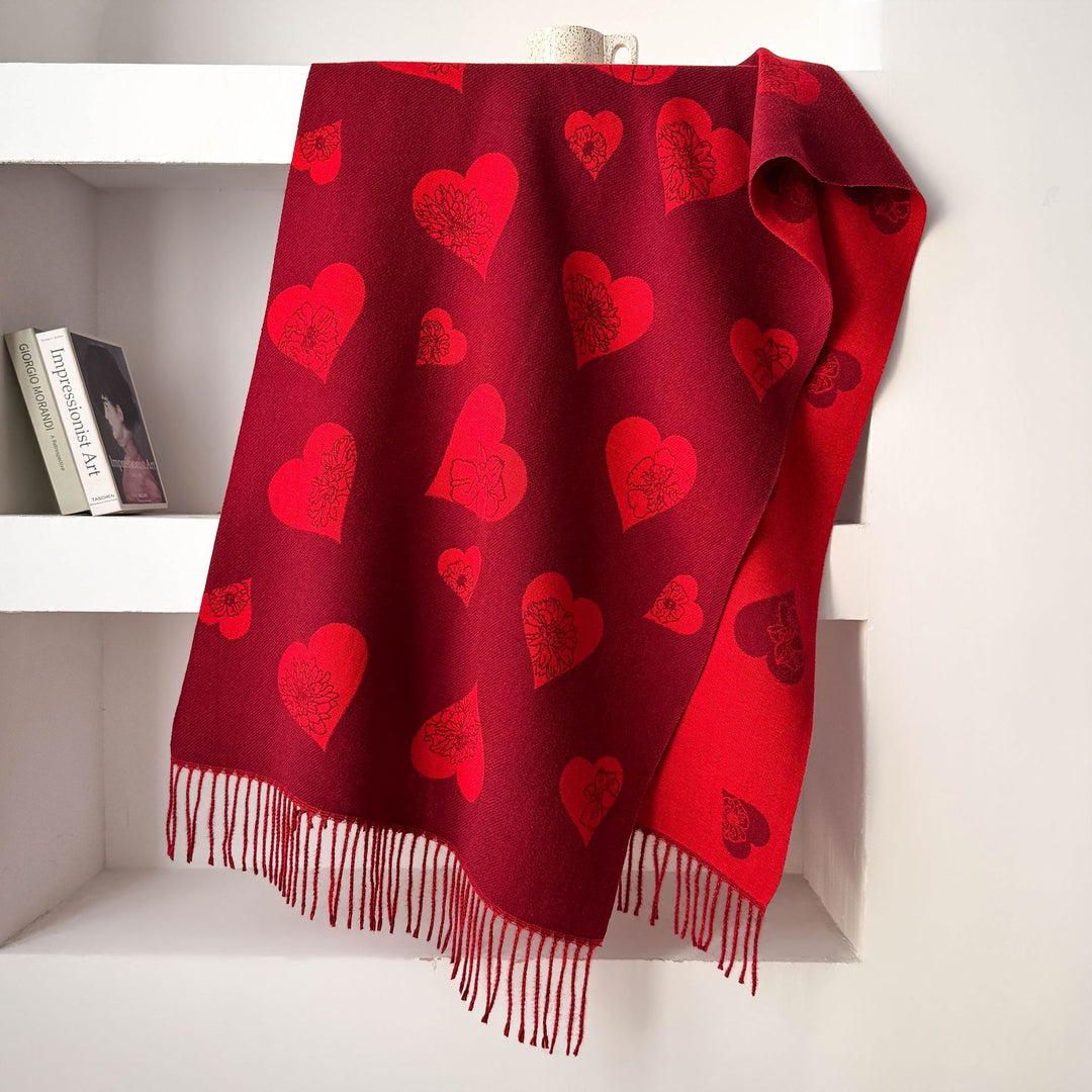 Double-Sided Jacquard Heart Flower Scarf Shawl Women N6H245