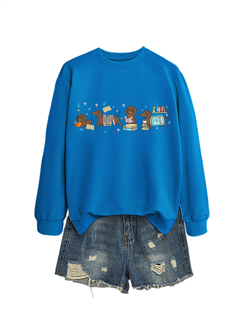 Four Dachshunds Hearts Print Crewneck Sweatshirt N6H048