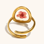 Load image into Gallery viewer, Red Flower Round Ring Steel 18K Gold Unique Design S5P005
