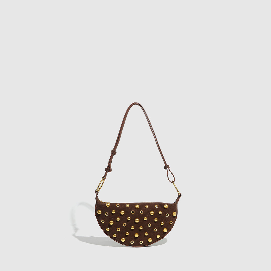Polka Dot Zippered Shoulder Bag with Rivet Accents  S5P470
