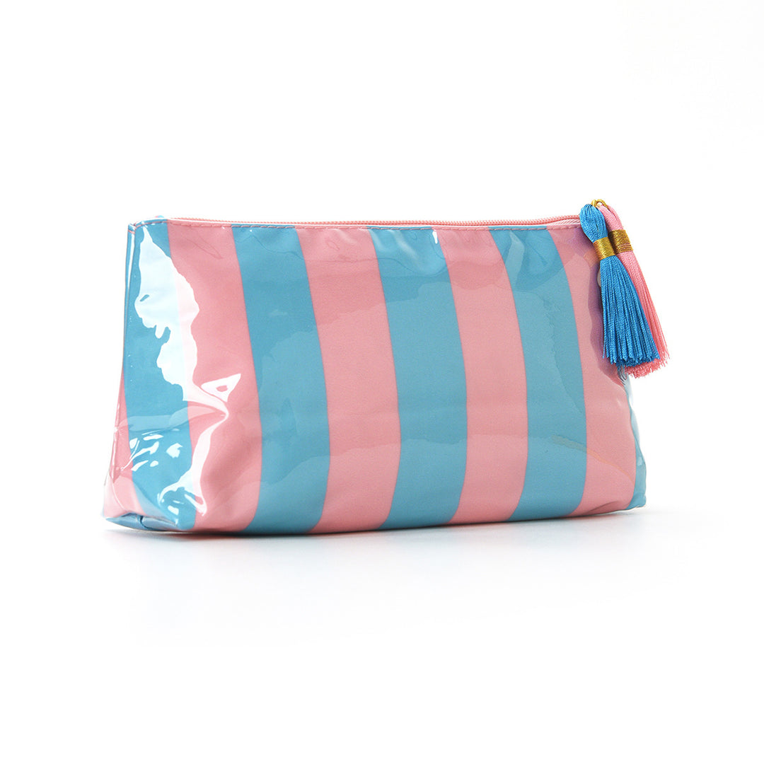 Unisex Striped PVC Tassel Cosmetic Bag N6J252