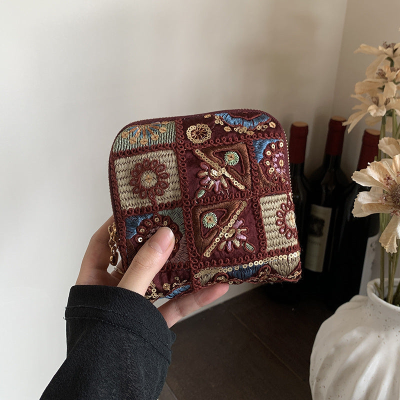 Floral Embroidered Polyester Jewelry Pouch N6J271
