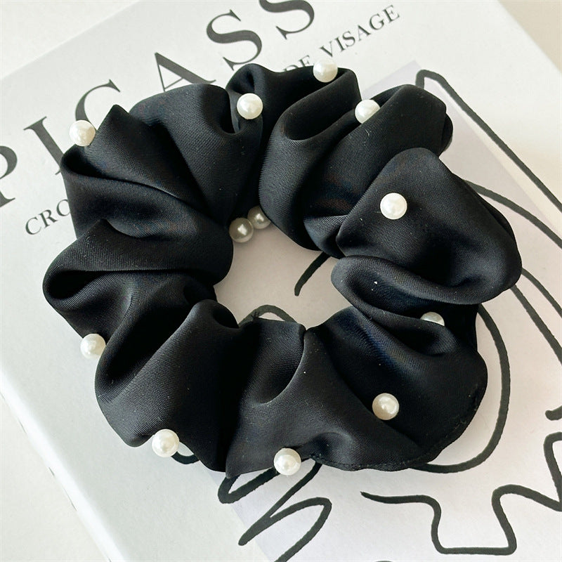 Solid Satin Pearl Scrunchie High Elasticity Women N6H184