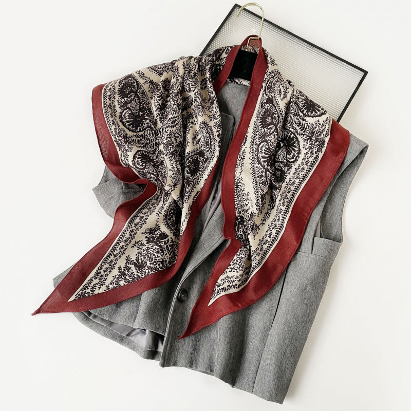 Simulated Silk Herringbone Triangle Scarf Women N6G232