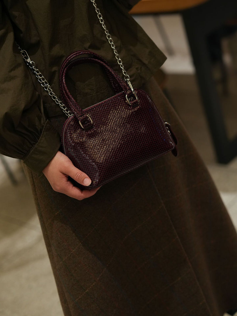 Burgundy Stone Texture Shell Bag Women N6C036