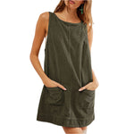 Load image into Gallery viewer, Corduroy Tank Dress Retro Silhouette Lightweight N5Z335
