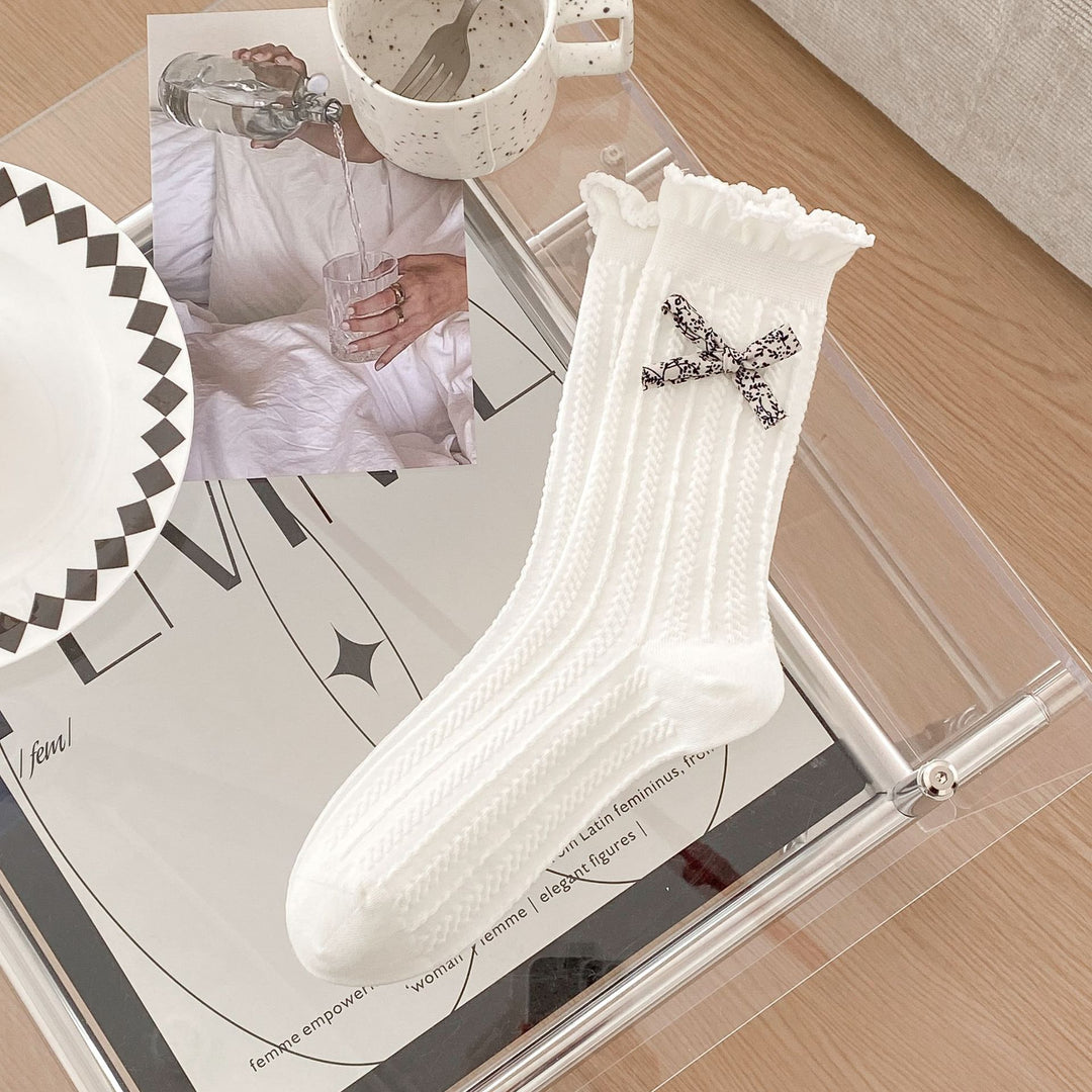 Bow Letter Label Slouch Socks Women N6C167