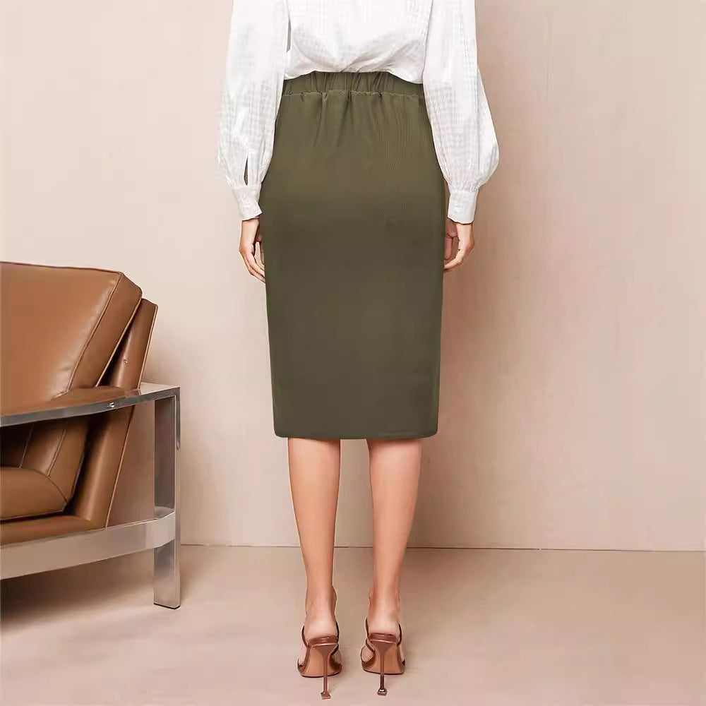 Cargo Slit Midi Skirt Elastic Mid Light Army Green N5Z608