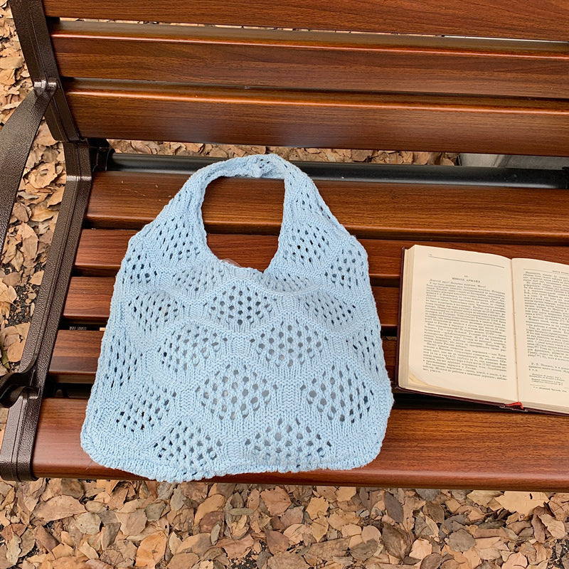 Knit Openwork Diamond Tote Bag Women N6C056