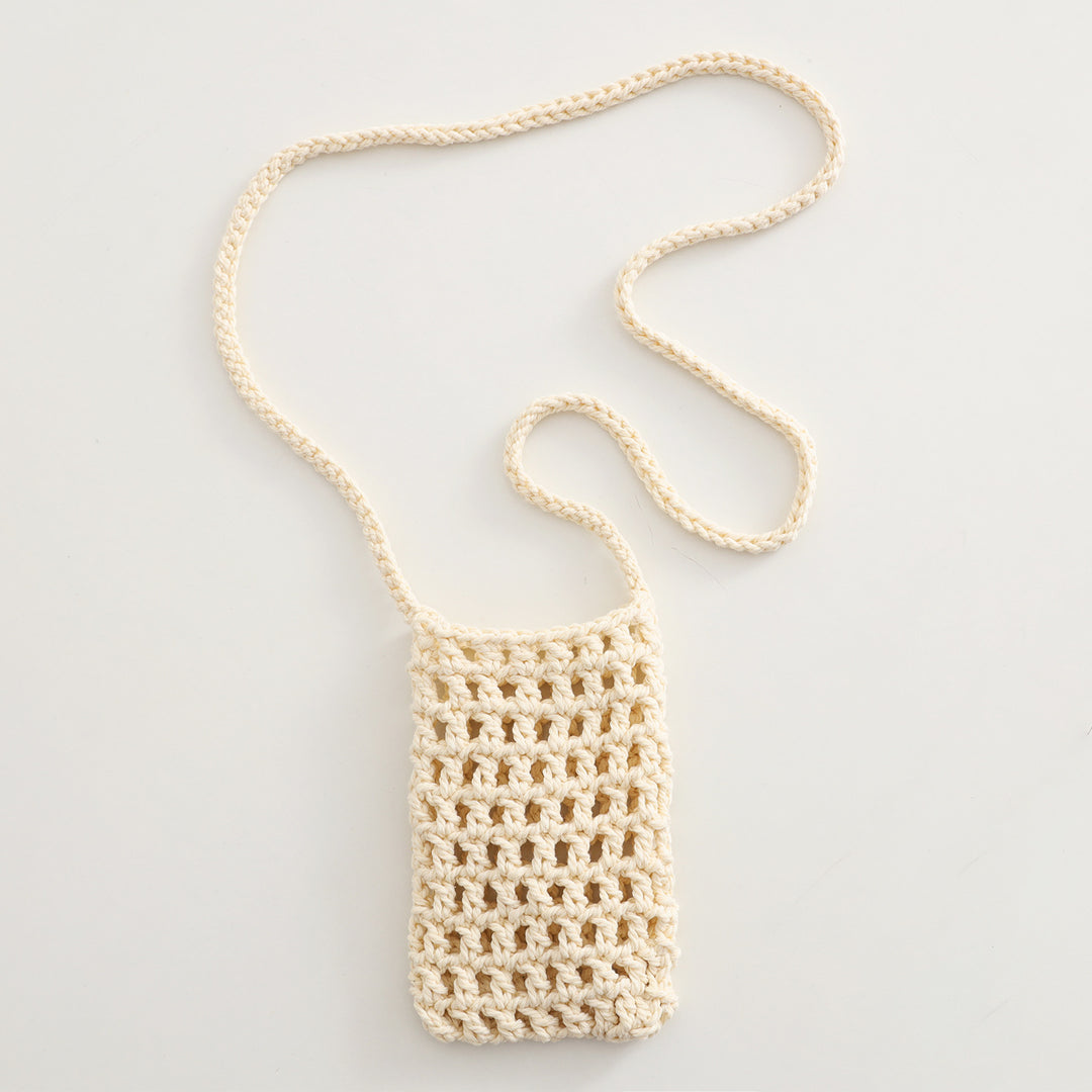Hand Knit Mesh Crossbody Phone Pouch Cotton Polyester S5P302