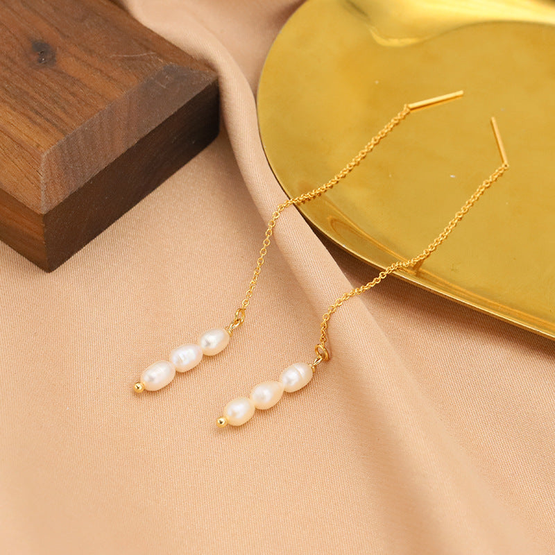 Freshwater Pearl Long Ear Wire Gold Plated Copper N6H182