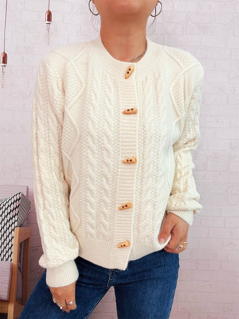 Cable Button Round Cardigan Mid Heavy Options N5Z901