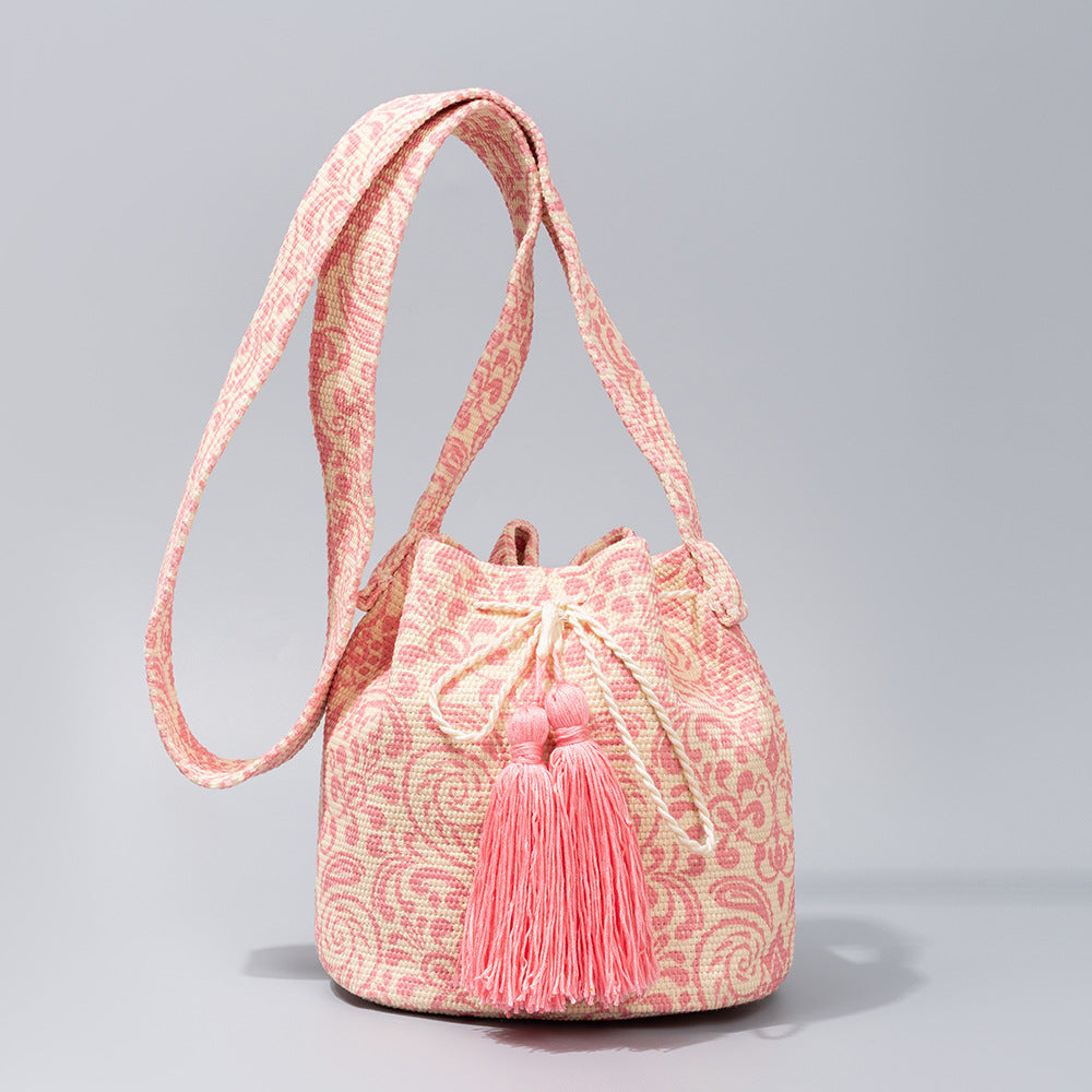 Bohemian Canvas Bucket Shoulder Bag Women N6C305
