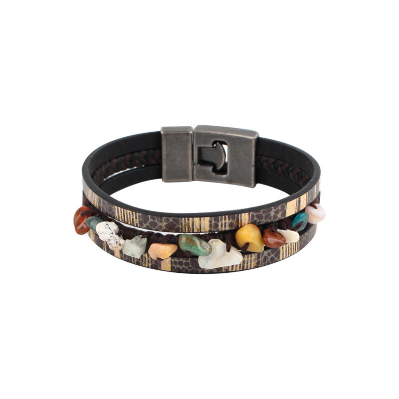 Multi-Layer Leather and Natural Stone Bracelet S5P606