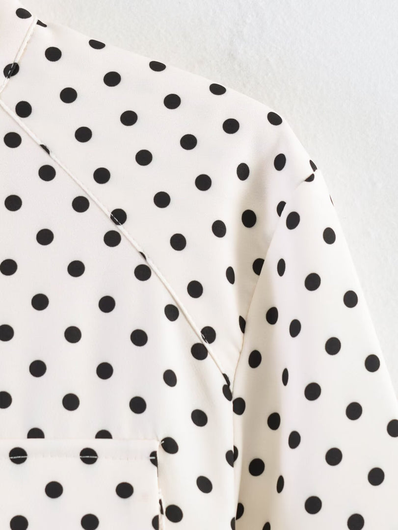Polka Dot Tie Neck Set Women N6D127