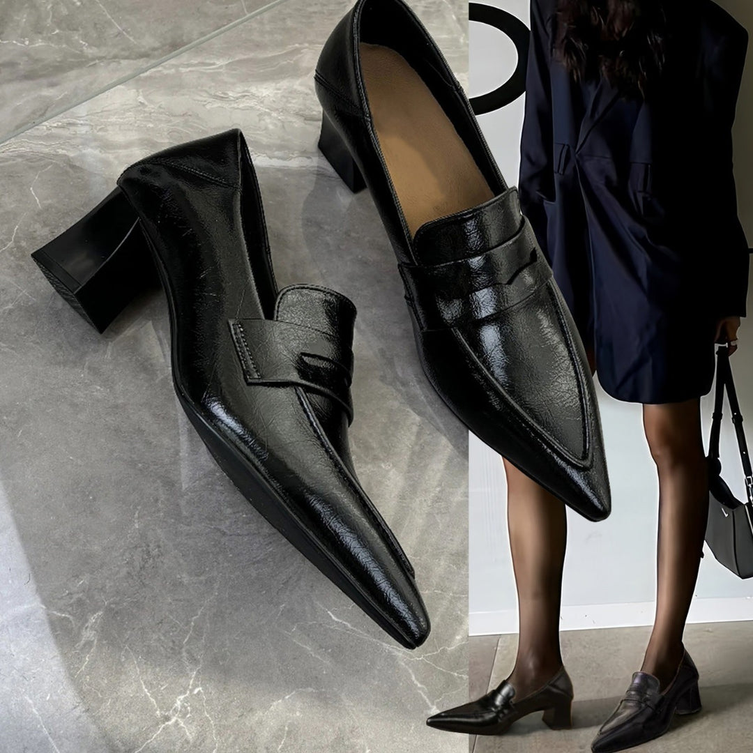 Vintage Pointed Toe Flat Loafers Women Slip-On Leather N6G300