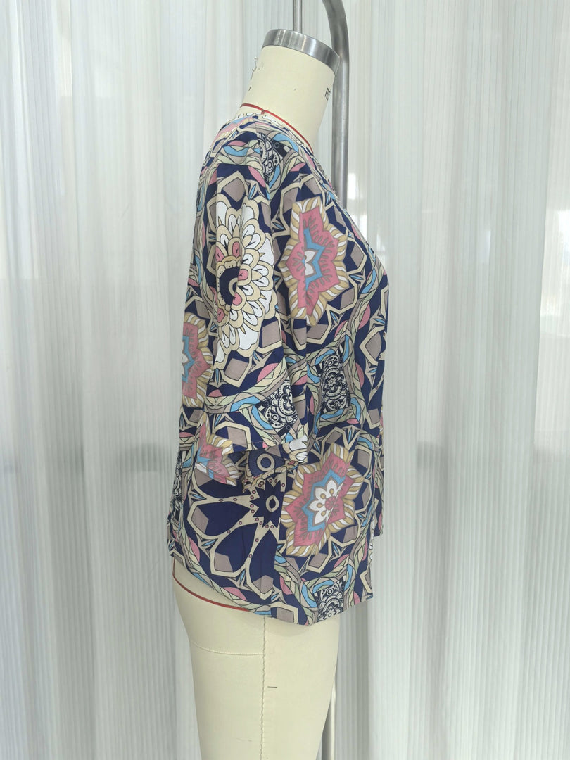 Ethnic Batwing Sleeve V-Neck T-shirt Women N6D102
