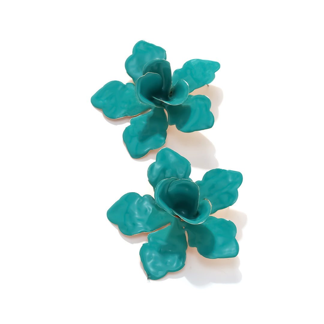 Metal Drop Fill Floral Studs Iron Enameled Statement S5P164